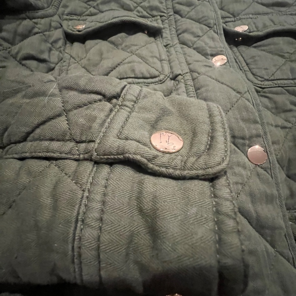 J. Crew Quilted Downtown Field Green Cotton Zip Gold Snap Jacket XS - Picture 6 of 13